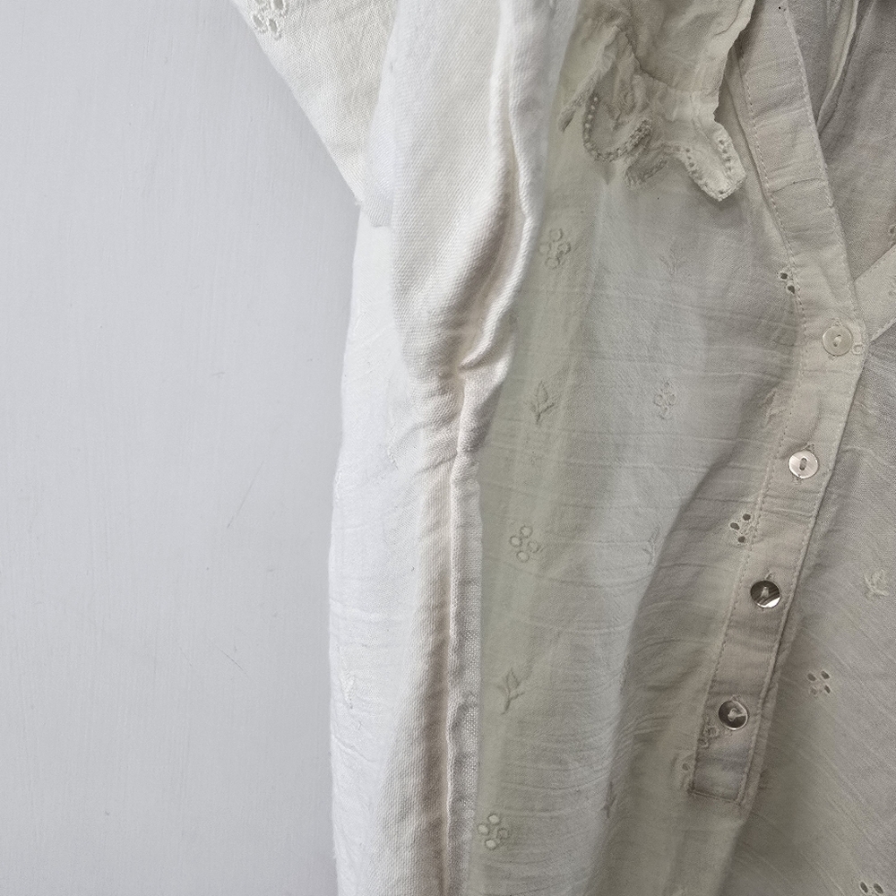 Sundance Embroidered Eyelet Blouse Peter Pan Collar Half Button Long Sleeve M - Picture 9 of 12